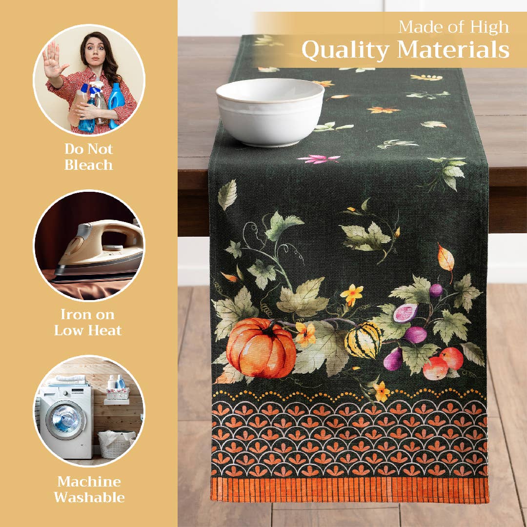 Maison d'Hermine - Design in Every Thread - Wholesale Table Runner - Table Runner - Double Layer-Fall-Pumpkin Garden - Dark Green2