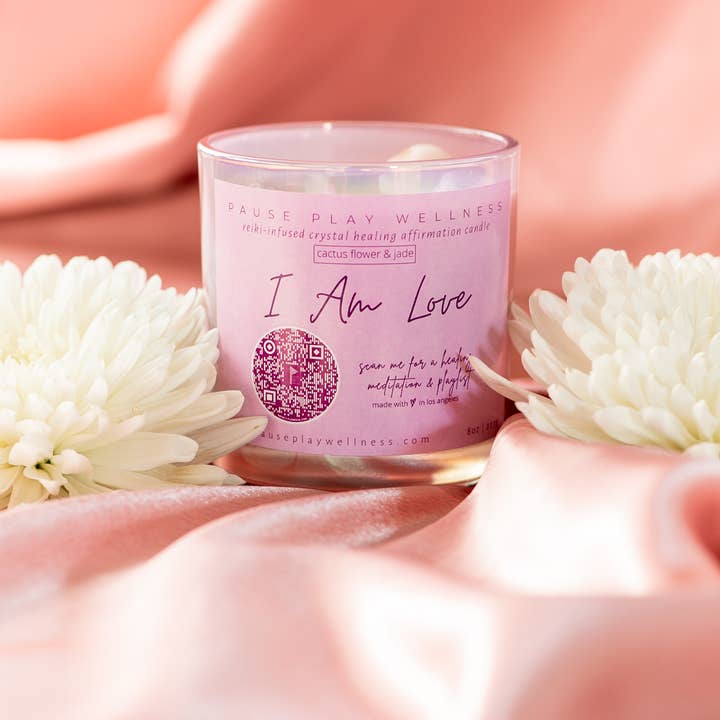 Pause Play Wellness - Wholesale Jar/Filled Candle - "I Am Love" Candle with QR Code-Linked Meditation & Playlist2