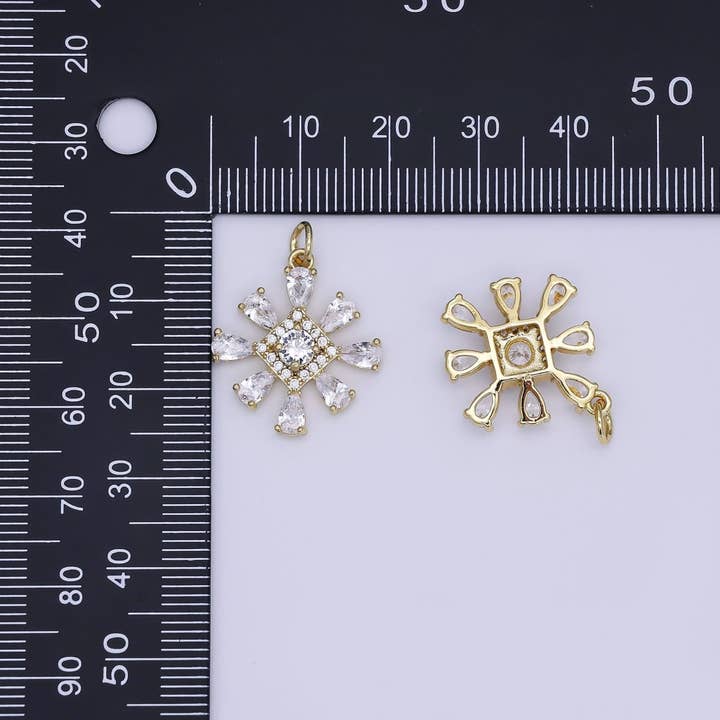Aim Eternal - Wholesale Individual Charm/Pendant - 24K Gold Filled Mini Snow Flake CZ Winter Wonderland Charm | AJ-3522