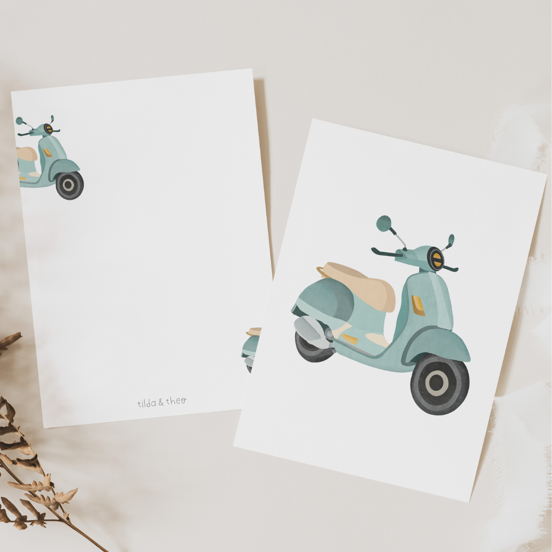Tilda&Theo - Venta al por mayor Tarjetas de felicitación - Postal con diseño de scooter - Tarjeta de regalo de Italia1