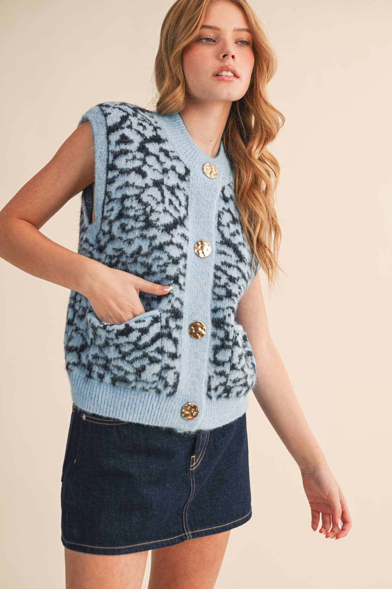 &MERCI - Wholesale Sweater Vest - Women's - LEOPARD KNIT SWEATER VEST MSW1124045