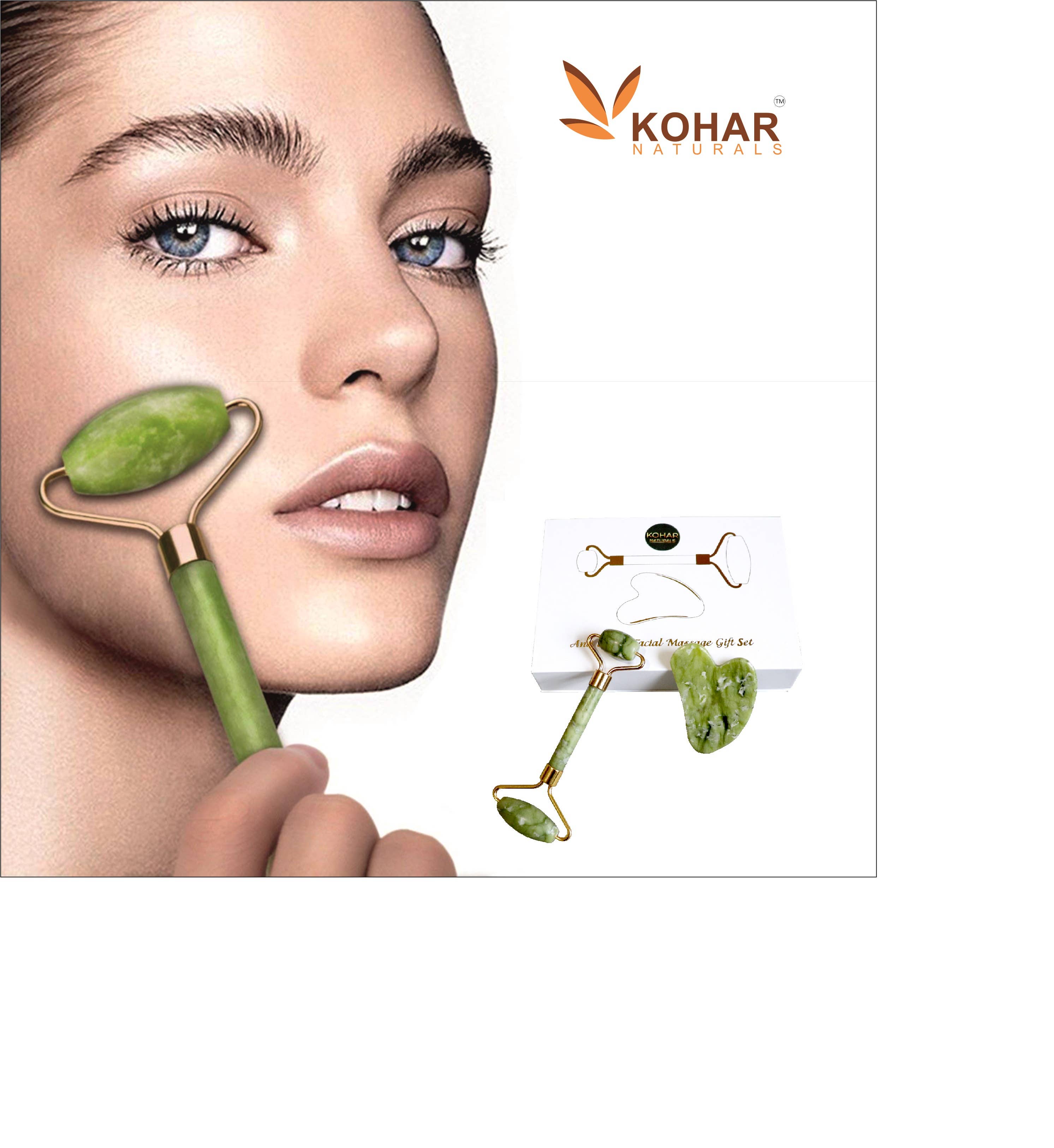 KOHAR NATURALS - Wholesale Gua Sha Tool - Natural jade Stone Roller and Gua Sha face massage Gift Set4