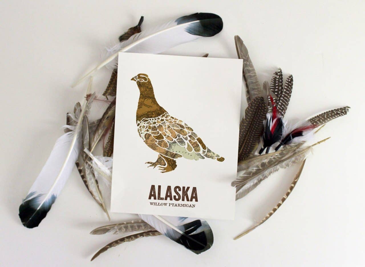 Wooden Pencil Company - Wholesale Art Print - Alaska State Bird, Map prints - Willow Ptarmigan2