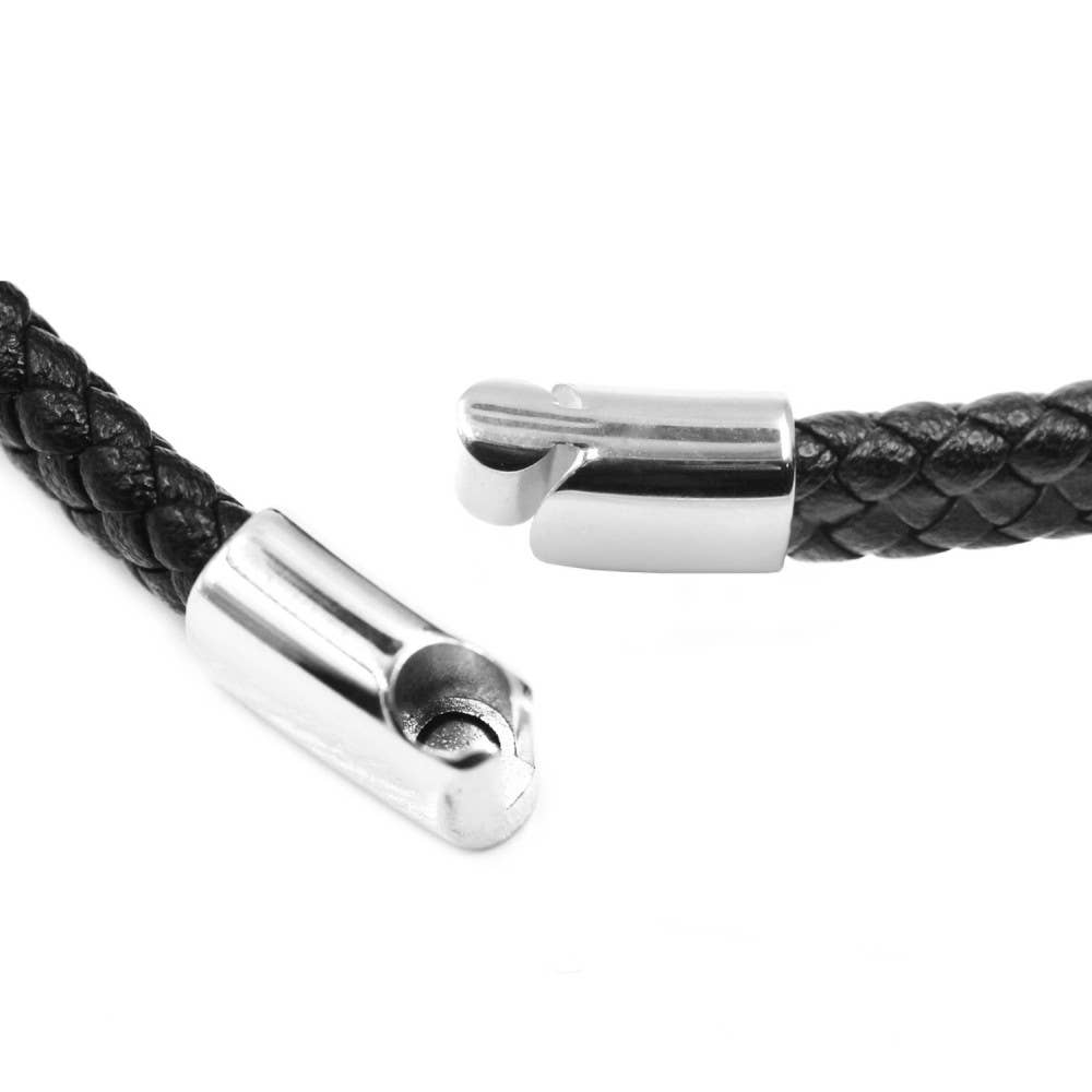 Awaken - Wholesale Woven/Braided Bracelet - Men's Anchor Bracelet in Leather and Steel - B-1352