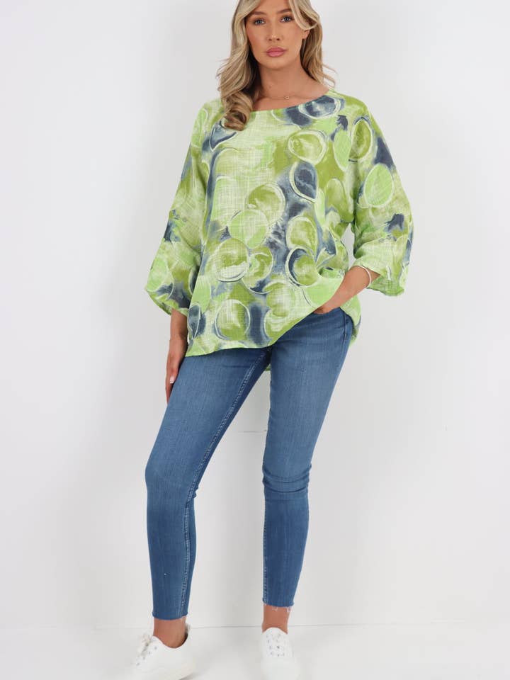 Top italiano de algodón con estampado circular para venta al por mayor de Miss Bold