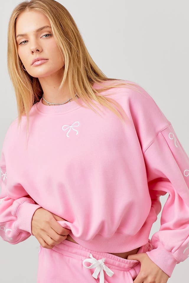 Main Strip - Wholesale Lounge Top - Women's - PLUS SIZE Coquette Ribbon Lounge Crewneck Top