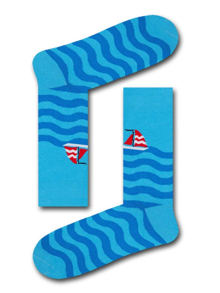 Boat and Waves Socks/Unisex Socks/Socks for wholesale by Socksbros LTD
