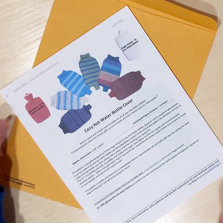 Padrão de tricô visual IMPRESSO - Tampa de Garrafa de Água Quente por atacado de BeeGreen & CraftsPlannersPlus