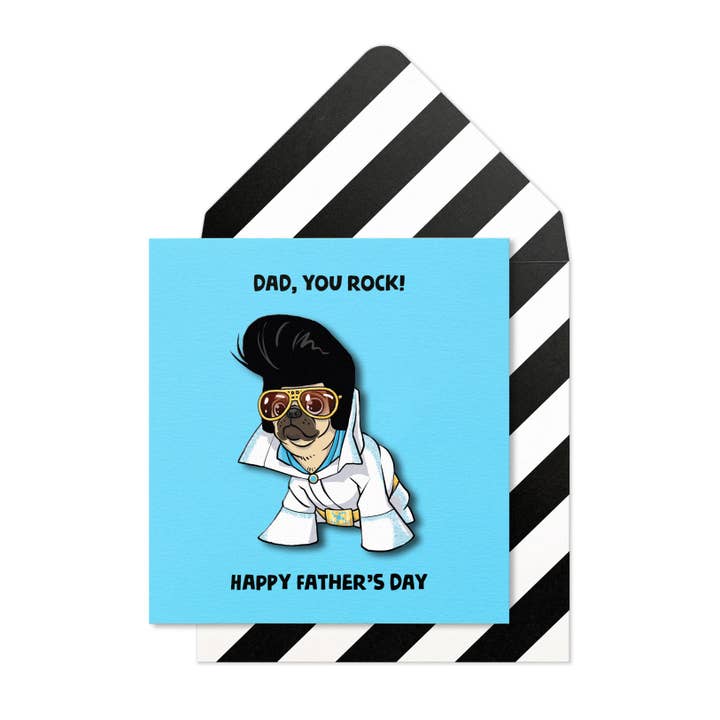 Funny Happy Father's Day Elvis Pug, Handmade Greeting Card for wholesale by Tache
