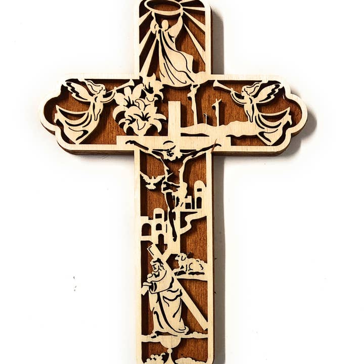 Costa Articoli Religiosi - Wholesale Muurkruis - Kruis met Verrezen Jezus in hout cm. 12x8