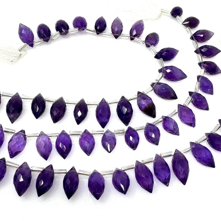 Cuentas de Briolette Facetadas Marquesa de Amatista, Cuentas de Piedras Preciosas de Amatista, Suministros de Joyería para Fabricación de Joyas, Cuentas al por Mayor, Hebra de 8" para venta al por mayor de Akstar Gems
