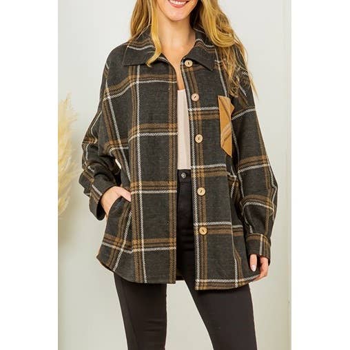 PLUS SIZE PLAID CONTRAST BUTTON FRONT LIGHTWEIGHT KNIT SHACK for wholesale by Curve Market