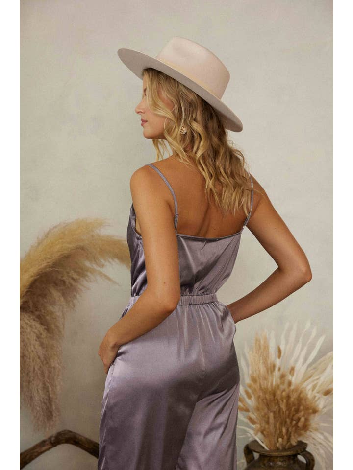 Endless Blu - Wholesale Jumpsuit - Women's - JR6304 COWL NECK SATIN JOGGER JUMPSUIT