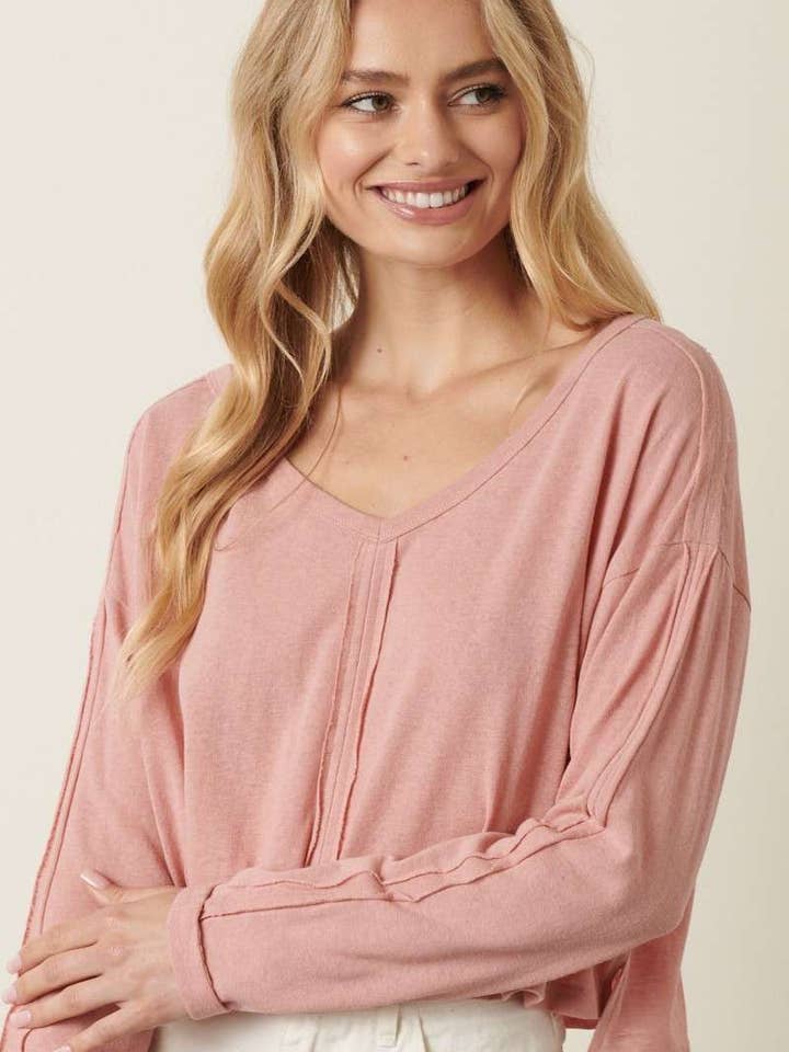 mittoshop - Wholesale Knit Top - Women's - H14399-LINEN BLEND RAW EDGE DETAIL TOP14