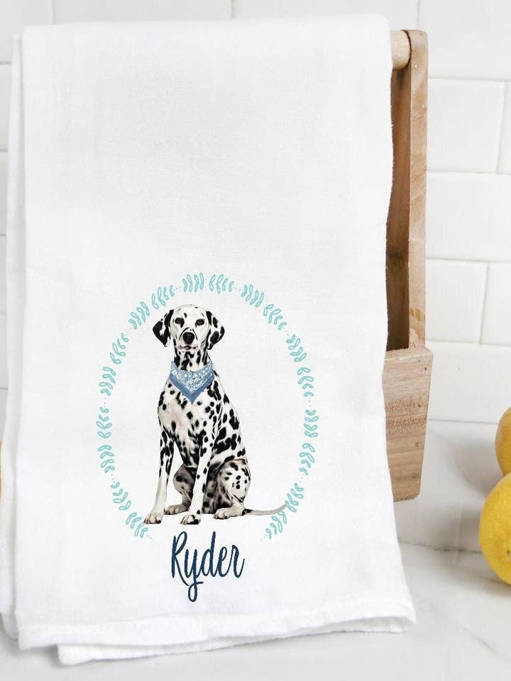 Personalisiertes dalmatinisches Mehlsack-Geschirrtuch, Hundeporträt für den Großhandel von The Preppy Pineapple Home