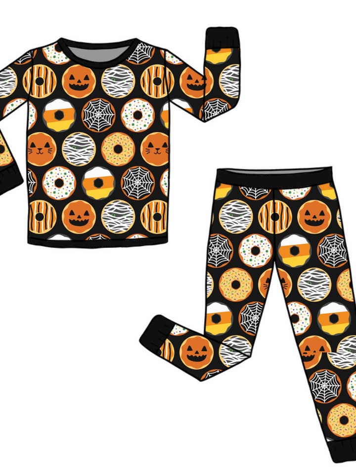 Halloween Krispy Scream Donuts Two Piece Bamboo Pajama Set for wholesale by Popoki Pajamas