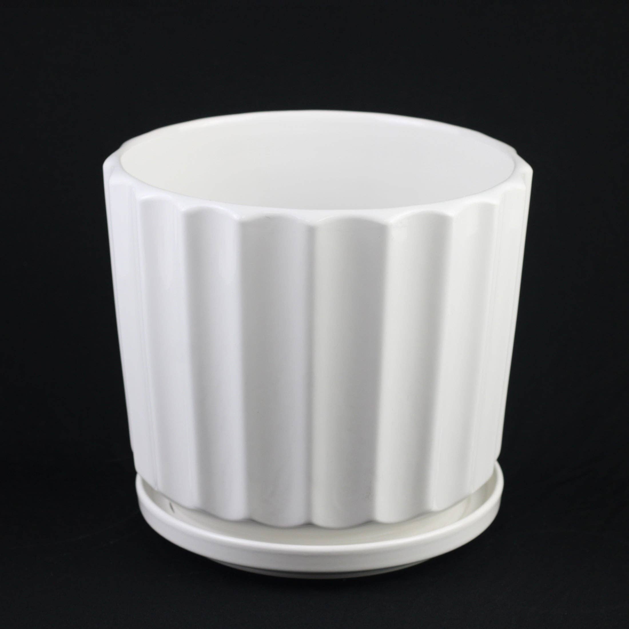 Florinia - Wholesale Plant Pot - 3-Piece White Fluted Ceramic Planter Set, Case Pack5