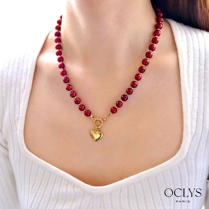 Kari hjärta harts halsband i rostfritt stål för wholesale av Oclys