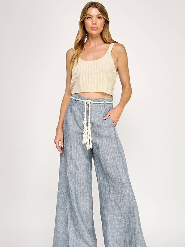 Randiga linne breda benbyxor för wholesale av Bloidy