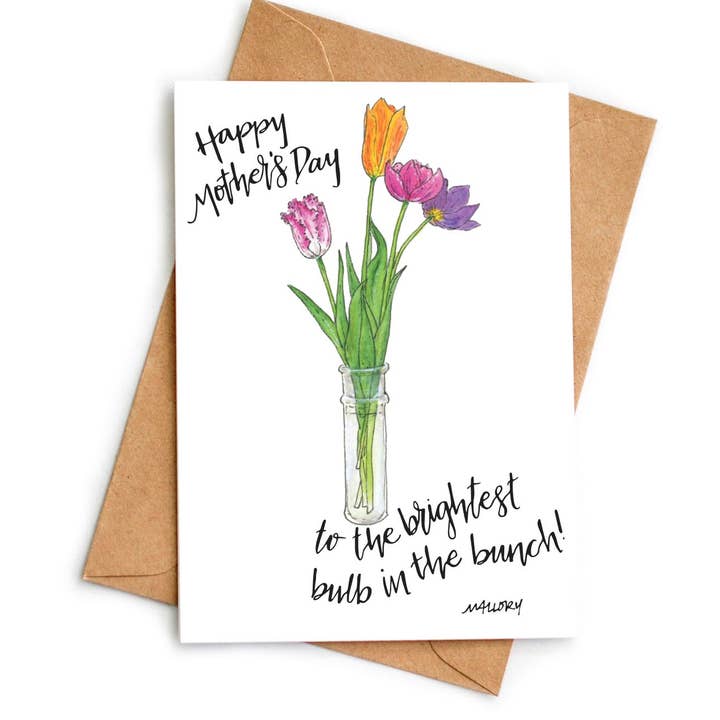 Biglietto per la Festa della Mamma "La Lampadina più Brillante" con Tulipani per la vendita all'ingrosso da parte di Stem and Soul