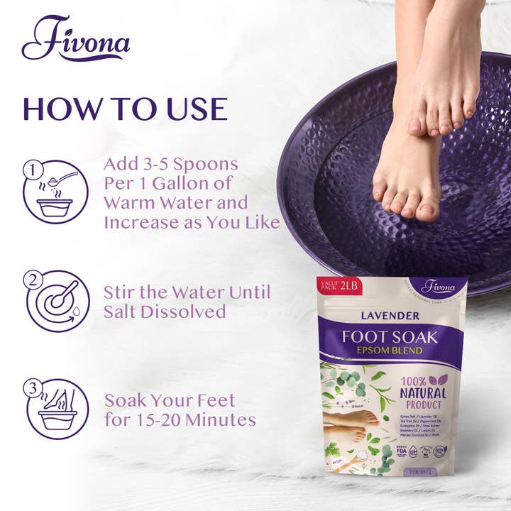 FIVONA - Wholesale Hand/Foot Soak - Foot Soak Epsom Salt with Oils - Lavender - 2Lb5
