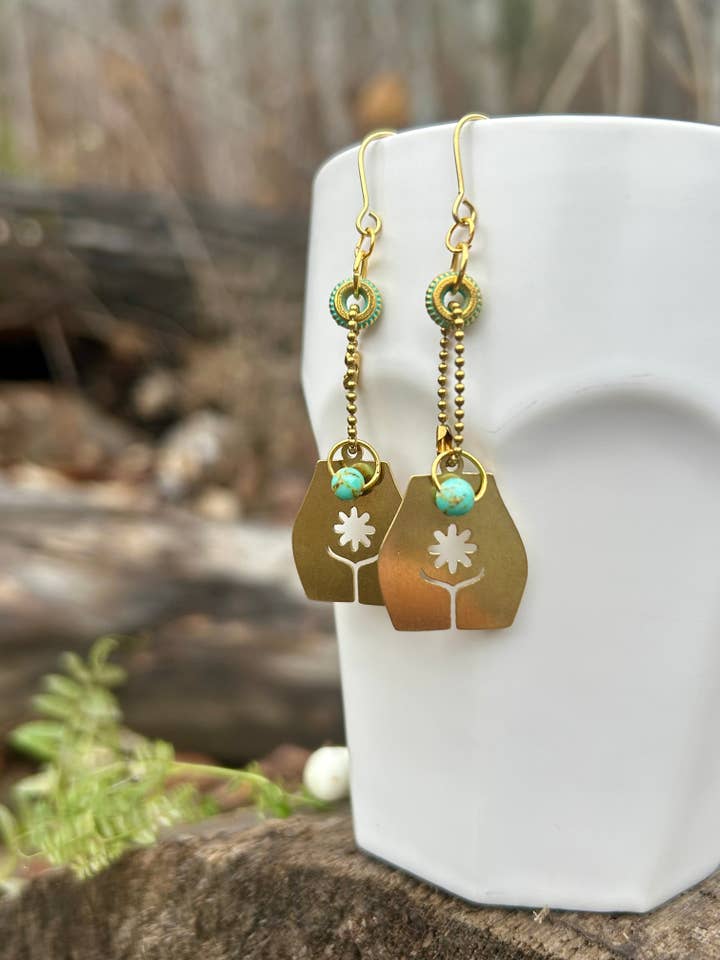 The Pistil Turquoise Ball Chain Brass Earrings for wholesale by Ahimsa Gems