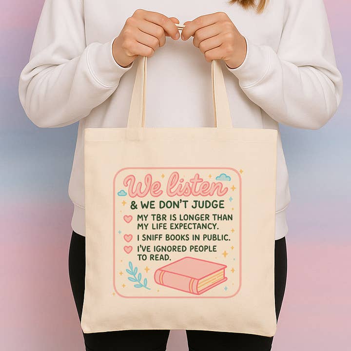 We Don't Judge Canvas Tote Bag for wholesale by DaisyChainDesignCo