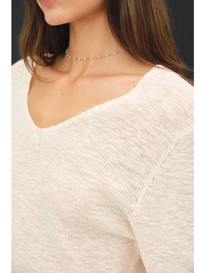 Be Cool - Wholesale Knit Sweater - Women's - LONG SLEEVE V-NECK COTTON SLUB SWEATER9