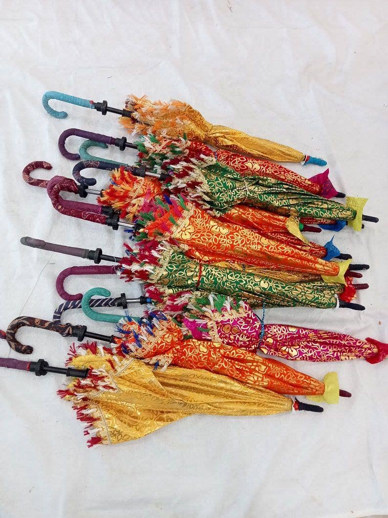 Bhawana Handicrafts - Venta al por mayor Paraguas - Mujer - Paraguas decorativo para boda con diseño floral indio, juego de 5 piezas8