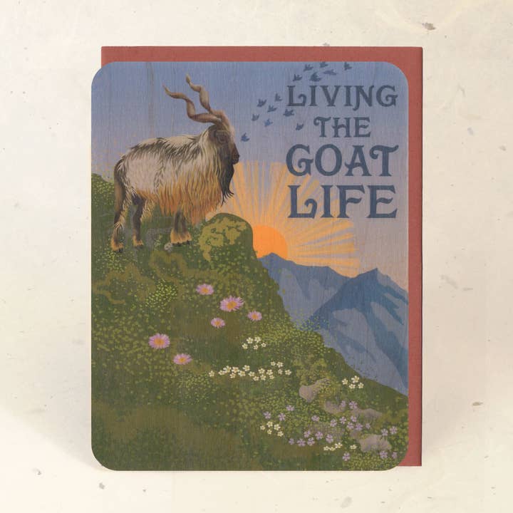 Goat Life Wood Greeting Card for wholesale by Little Gold Fox Designs