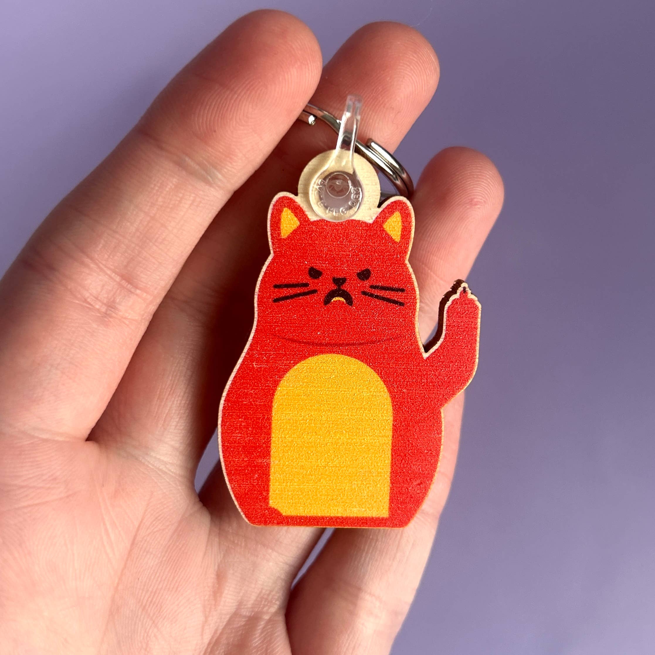 Jess Bright Design - Wholesale Keychain - Unisex - Angry Cat Sustainable Wooden Keyring1