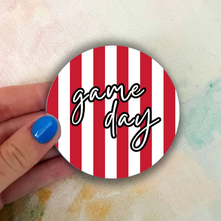 Striped Gameday Button for wholesale by StellabluandCo.