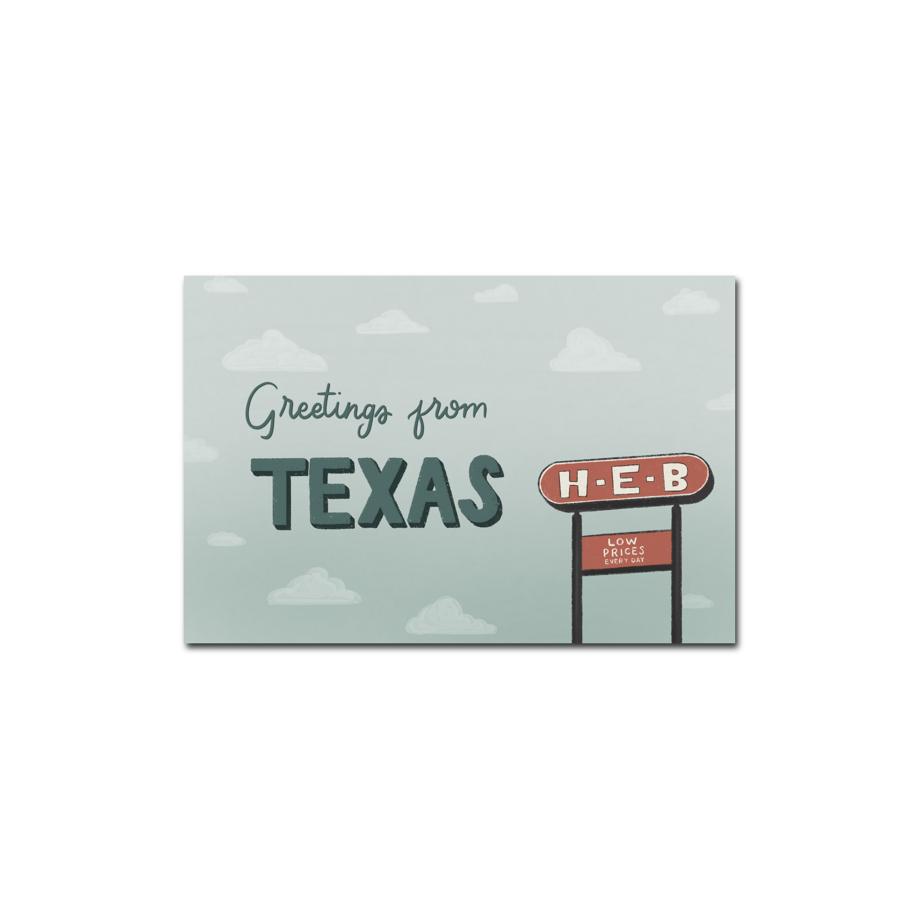 Greetings From Texas Postcard, Whataburger, Buc-ee's, HEB Illustration, Texan Card