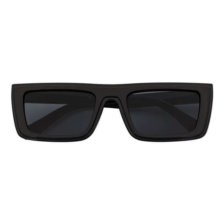 LOWKEY - Lunettes de soleil rectangulaires à monture carrée plate et petite, noir fumé pour la vente par Morspecs