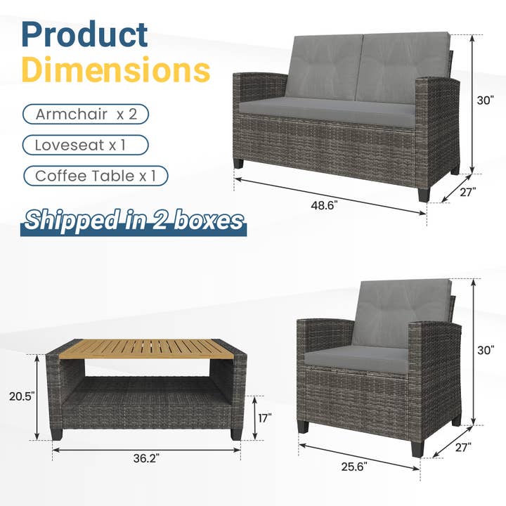 Heynemo - Vente Salon de terrasse - Ensemble de mobilier de patio 4 pièces, ensemble de conversation en osier pour patio7