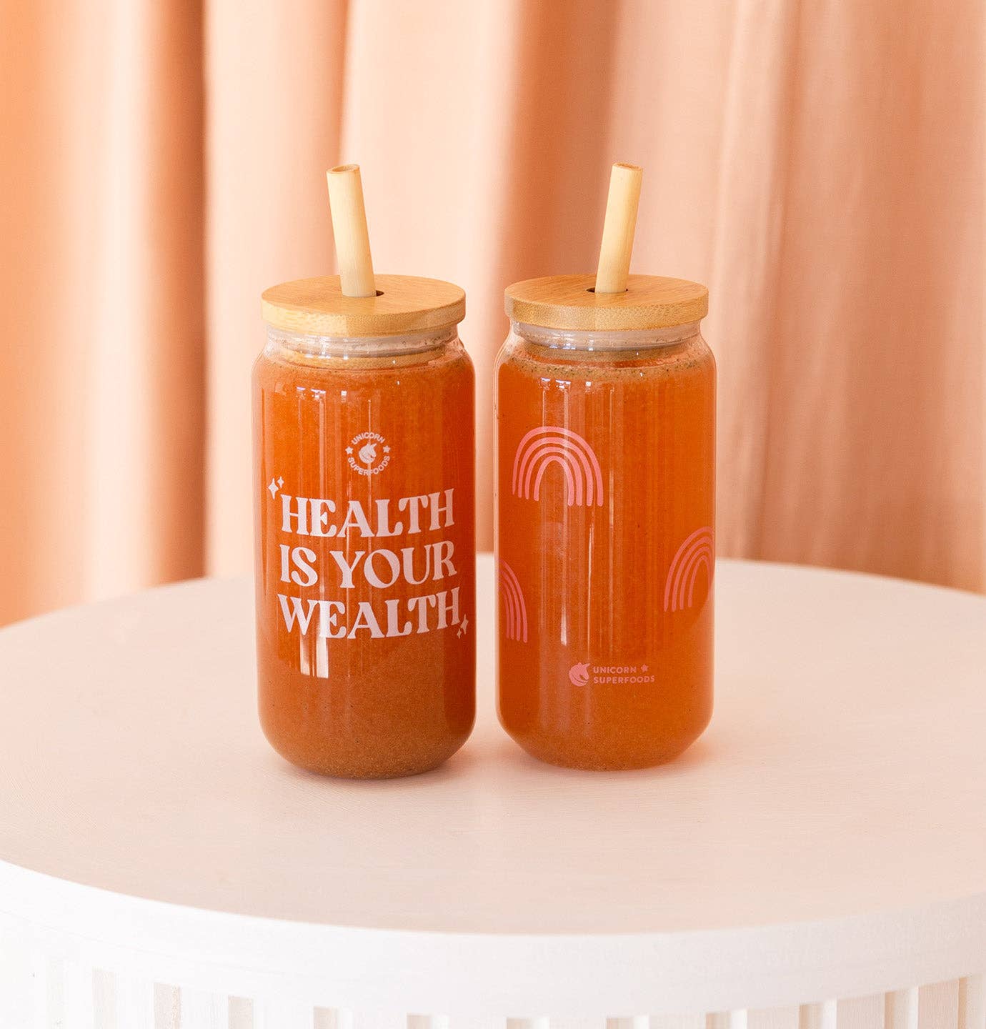 Unicorn Superfoods - Wholesale Drinking Glass/Cup - Health Is Your Wealth Glass Tumbler1