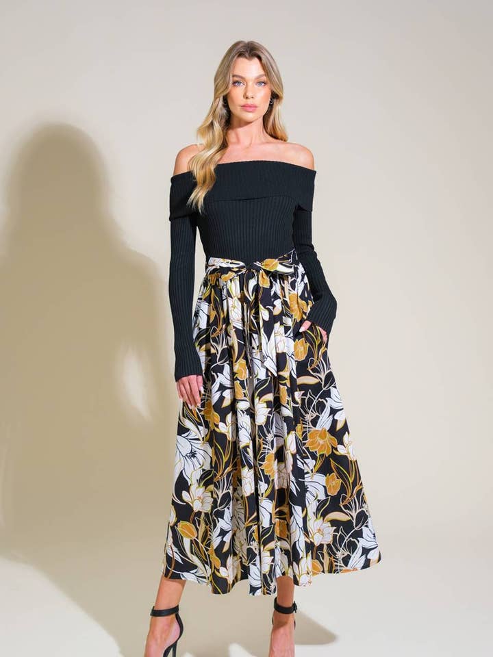 Een geweven midi-jurk met trui/print - ID21519 voor wholesale door FLYING TOMATO