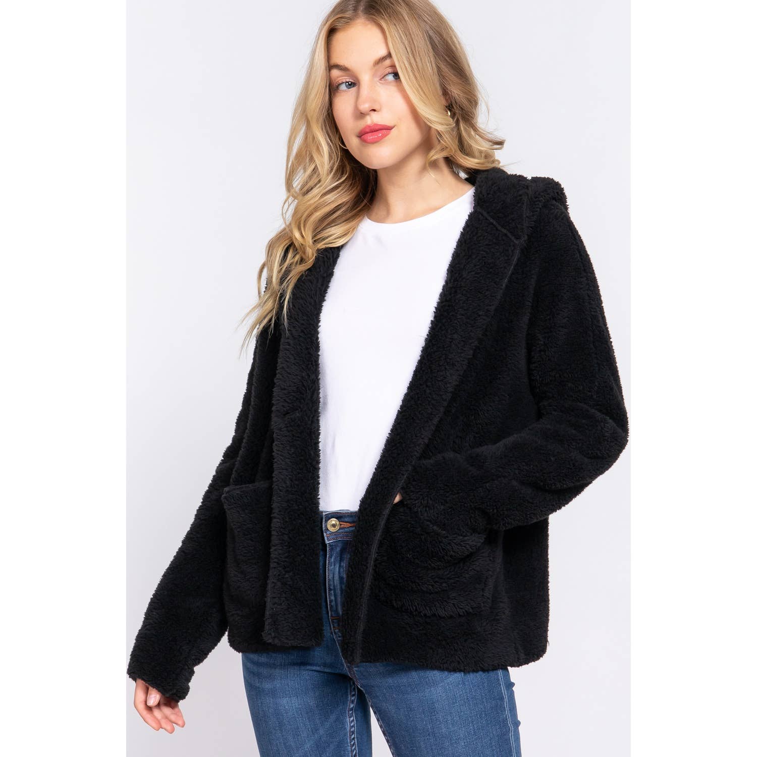 Apolline - Wholesale Jacket - Women's - LONG DOLMAN SLV HOODIE SHERPA JACKET1