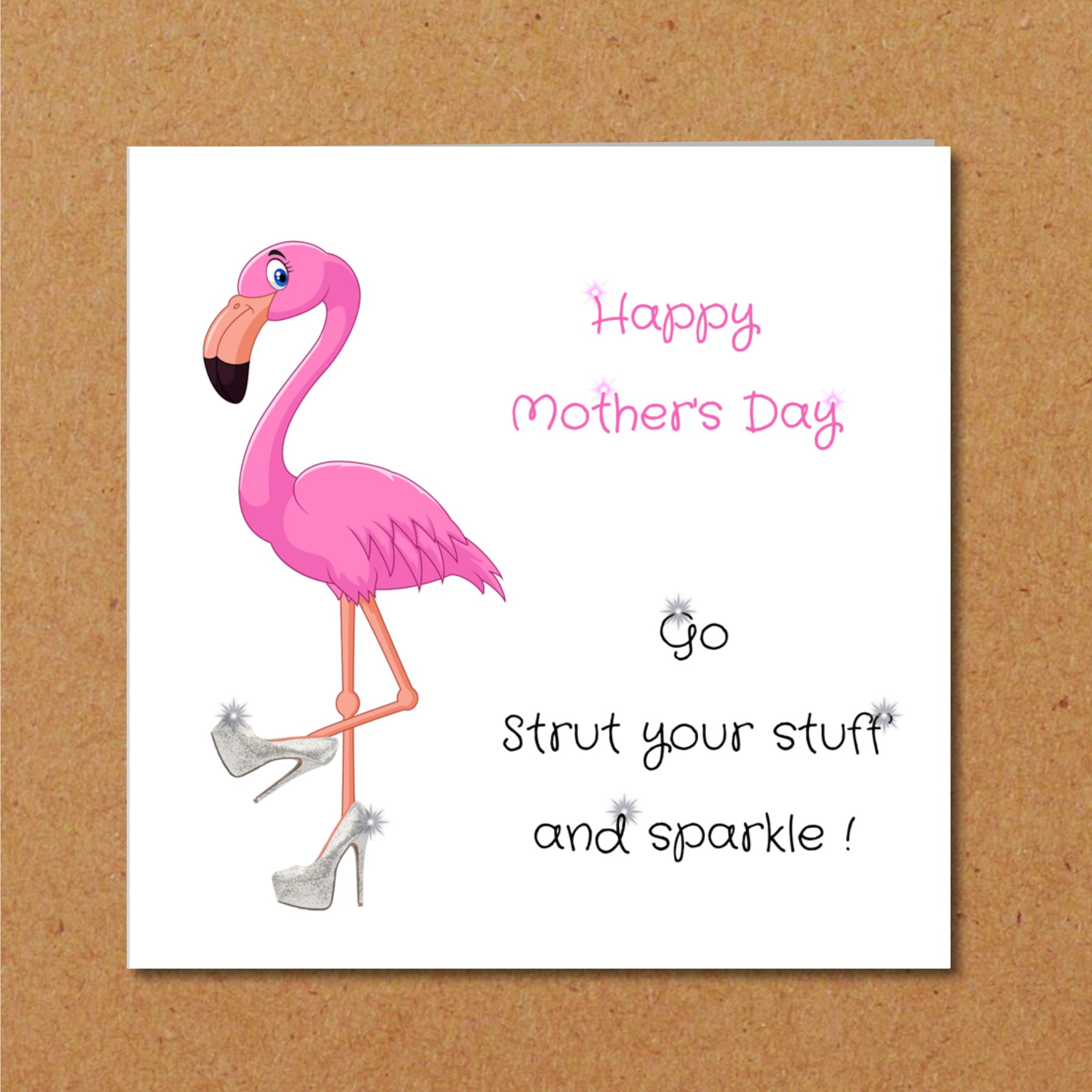 Swizzoo Cards – wholesale Mother’s Day card – Fun Mother's Day Card, Mum, Mom - Funny Humorous Amusing Card Flamingo shoes high heels sparkle glam glamorous1