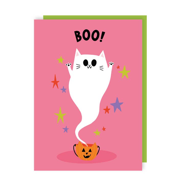 Ghost Cat Halloween Card for wholesale by Lucy Maggie Designs