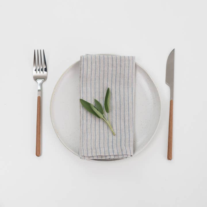 Linen Tales (We cover U.S. import duties) - Wholesale Dinner & Cloth Napkin - Grey Blue Pinstripe Rustic Linen Napkins Set of 2