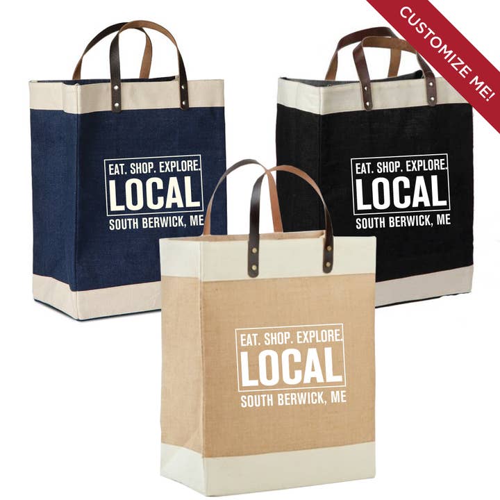 Shop Explore Local - Custom Jute & Cotton Kathryn Tote Bag for wholesale by Upper Lake Tote Bags