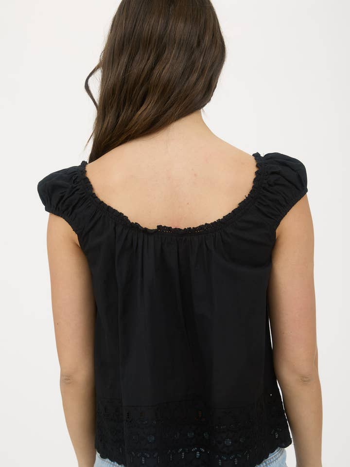 Blu Pepper - Wholesale Blouse - Women's - EYELET LACE TRIM SHORT SLEEVE BUTTON DOWN BLOUSE6