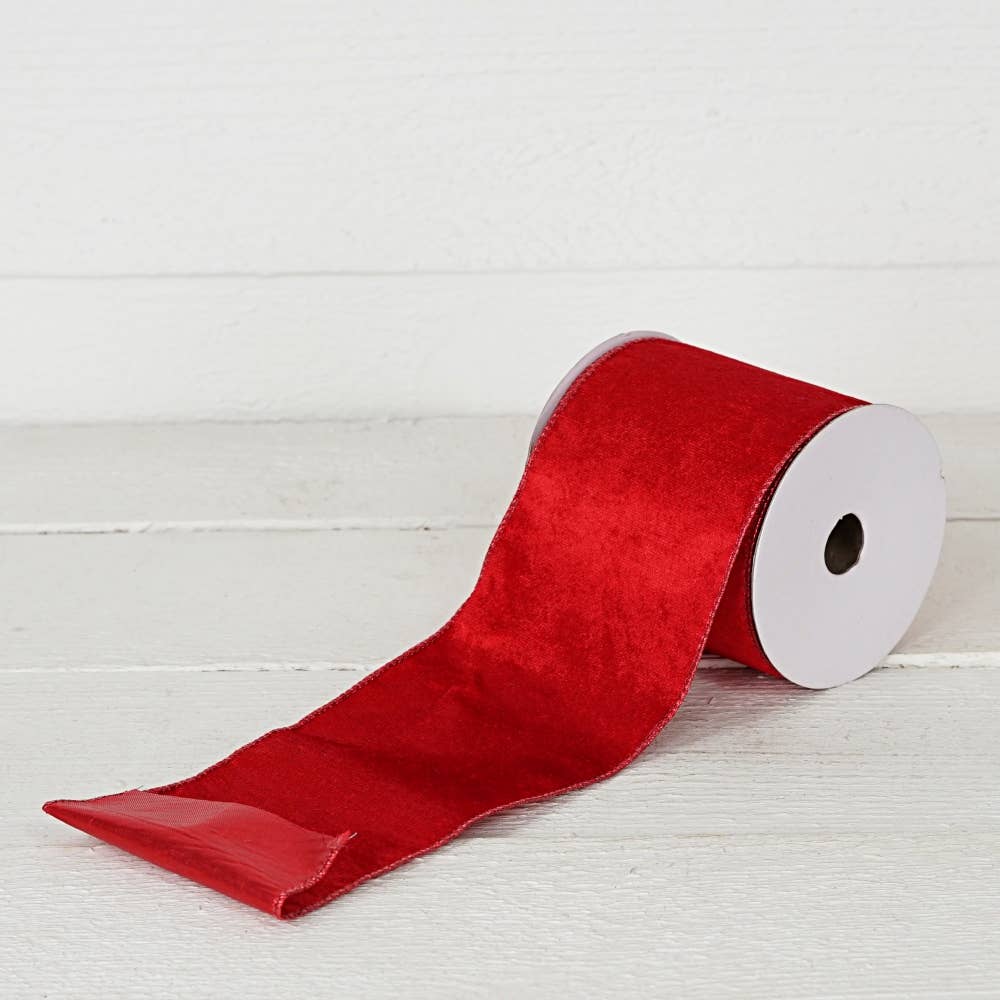 Holiday Depot Inc. - Wholesale Ribbon - Gift Wrapping - R32980-Wired Ribbon-Red Velvet w. Metallic Red back (4inW)4