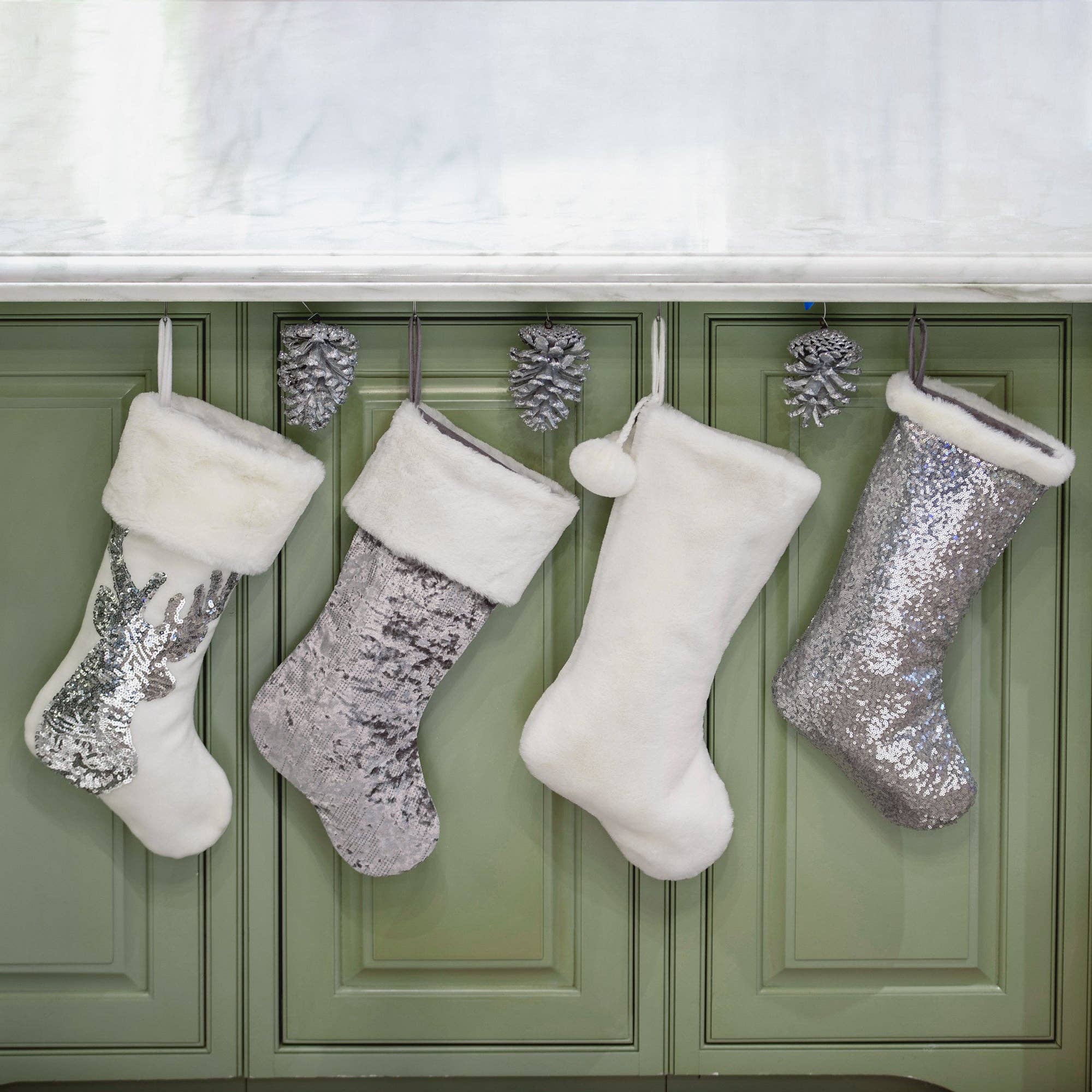 Gigi Seasons - Wholesale Holiday Stocking - The Creamy Dreamy Plush Stocking with Plush Pom Poms3