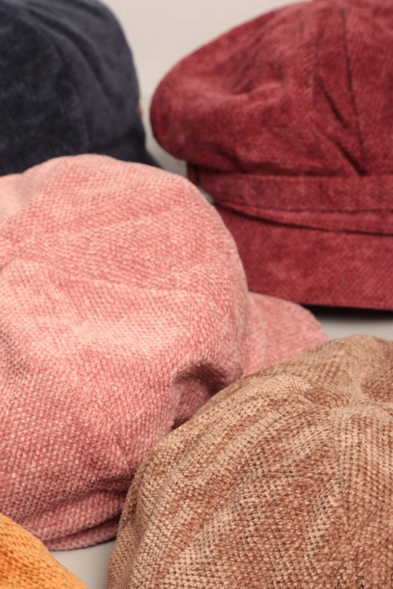 Fashion City - Vendita all'ingrosso Berretto - Donna - Cappello da donna in ciniglia con visiera Baker con elastico posteriore9