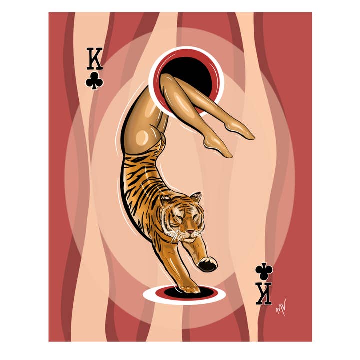 King of Clubs Tiger Pin-up Art Giclee Print for wholesale by Madison Vermilya Art