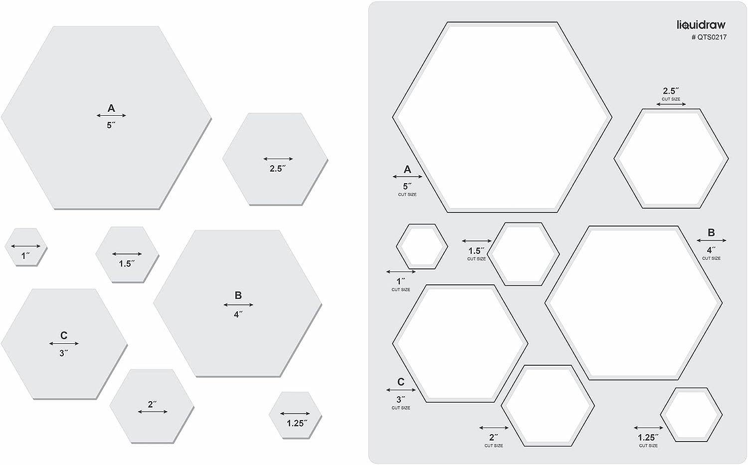 Liquidraw – wholesale Craft tool – Liquidraw Quilting Templates & Rulers for Patchwork Acrylic Stencils Set Hexagon, Hearts, Square & Circle (Hexagon)0
