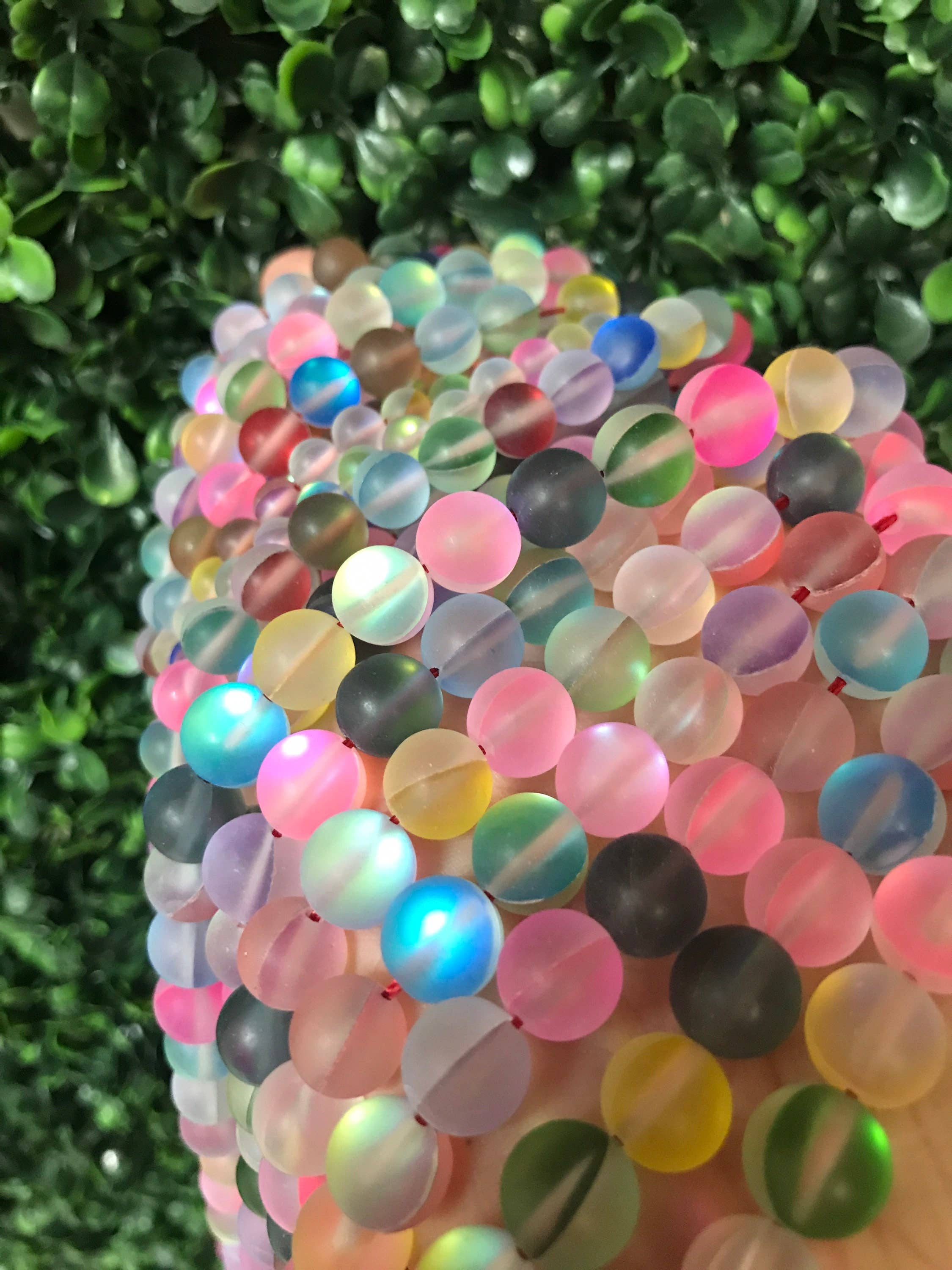 The Bead Bazaar - Wholesale Beads - Bright Rainbow Beads, Multi Color Opal Glass Beads, Frosted7