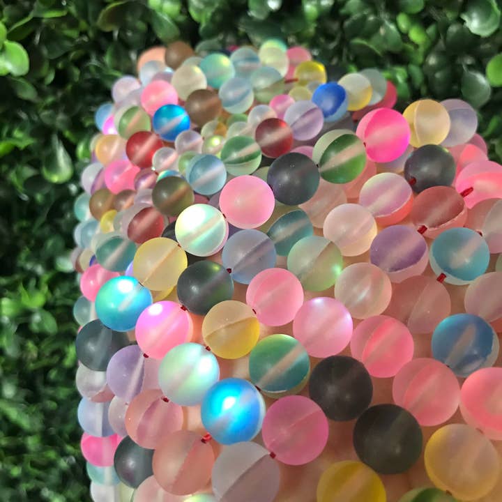 The Bead Bazaar - Wholesale Beads - Bright Rainbow Beads, Multi Color Opal Glass Beads, Frosted7